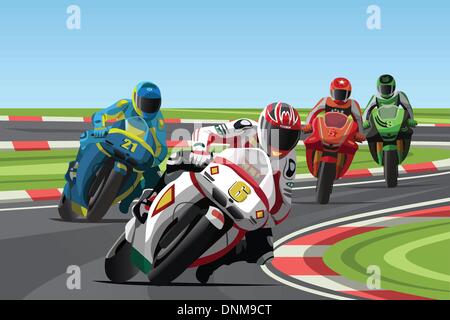 Eine Vektor-Illustration von Motorradrennen auf der Rennstrecke Stock Vektor