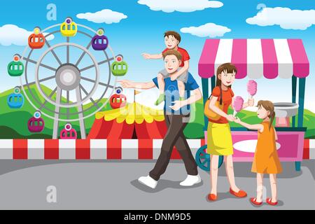 Eine Vektor-Illustration eine happy Familienerholung im Vergnügungspark Stock Vektor