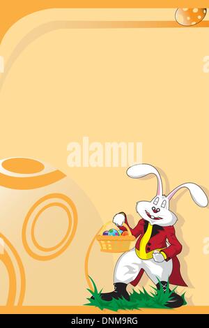 Eine Vektor-Illustration der eine trägt einen Korb mit bunten Ostereier Osterhase Stock Vektor