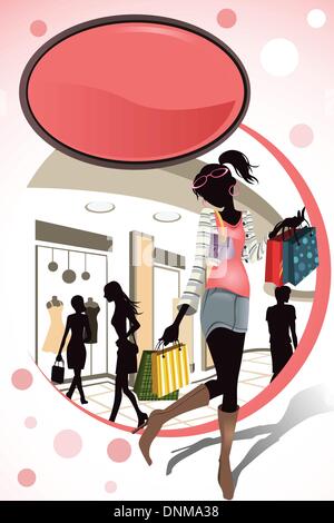 Eine Vektor-Illustration von Menschen beim Einkaufen in einem Einkaufszentrum Stock Vektor