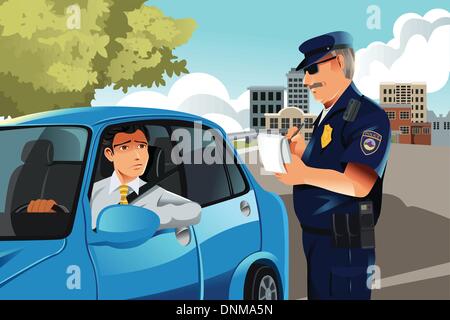 Eine Vektor-Illustration eines Polizisten, so dass einem Fahrer einen Bußgeldbescheid Stock Vektor