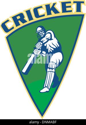Abbildung einer Cricket Sport Spieler Schlagmann Wimper Vorderansicht festlegen im Schild Stock Vektor