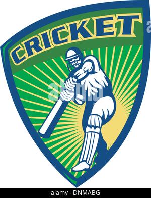 Abbildung einer Cricket Sport Spieler Schlagmann Wimper Vorderansicht festlegen im Schild Stock Vektor
