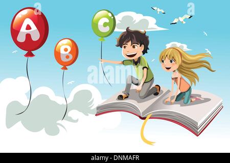 Eine Vektor-Illustration von zwei Kinder Alphabet lernen Stock Vektor