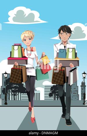 Eine Vektor-Illustration ein paar shopping in der city Stock Vektor