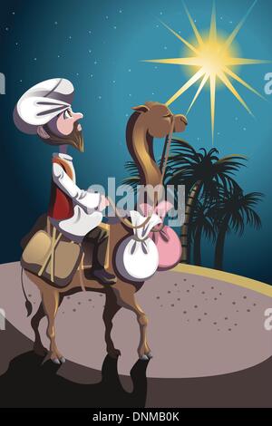 Eine Vektor-Illustration eines Scheichs, Reiten ein Kamel in der Wüste Stock Vektor