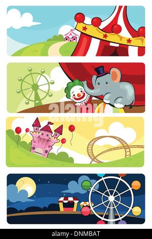 Eine Vektor-Illustration der Vergnügungspark-Banner-sets Stock Vektor