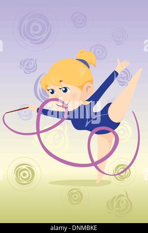 Eine Vektor-Illustration von einem schönen Mädchen Gymnastik Tanz mit Band Stock Vektor