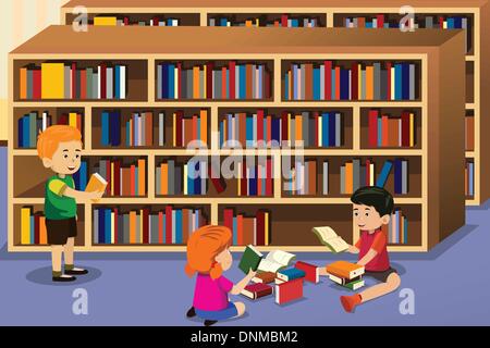 Cartoon Happy Kids Ein Buch Lesen Stock-Vektorgrafik - Alamy