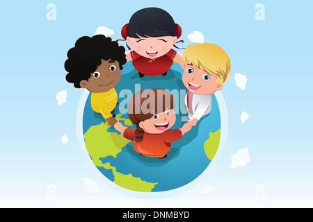 Eine Vektor-Illustration von Multi ethnischen Kinder Hand in Hand für Diversity-Konzept Stock Vektor