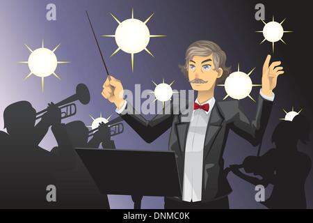 Eine Vektor-Illustration der Dirigent eines Orchesters Stock Vektor