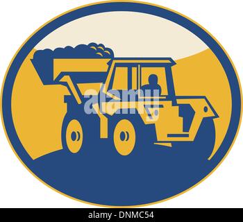Bilder zeigt eine mechanische Bagger/Lader oder Bulldozer eingeschlossen in einer Ellipse oder Kreis in zwei 2 Farben gemacht. Stock Vektor