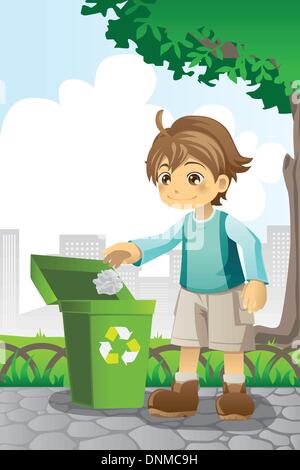 Eine Vektor-Illustration eines jungen ein Stück Papier recycling Stock Vektor