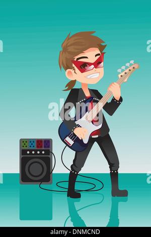 Eine Vektor-Illustration ein Kind Rocker spielt e-Gitarre Stock Vektor