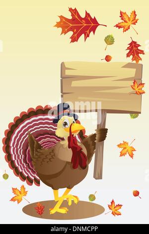 Eine Vektor-Illustration einer Türkei, die mit einem leeren Schild Stock Vektor