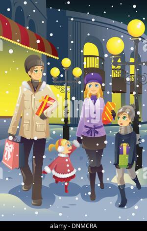 Eine Vektor-Illustration einer Familie zusammen einkaufen während der Wintersaison Stock Vektor