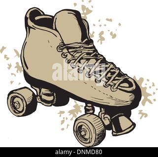 Illustration einer Hand gezeichnete Rollschuhe isoliert auf weißem Hintergrund. Stock Vektor