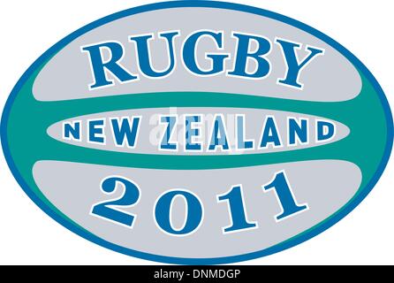 Abbildung von einem Rugby-Ball mit Worten "Rugby 2011 New Zealand" Stock Vektor