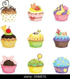 Eine Vektor-Illustration von verschiedenen Cupcakes designs Stock Vektor