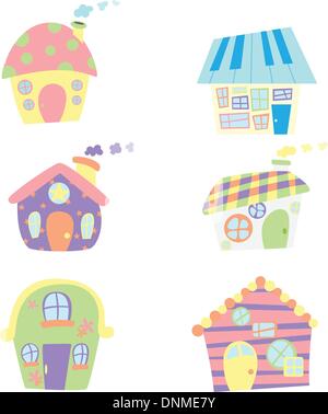 Eine Vektor-Illustration der niedliche Häuser Symbole Stock Vektor