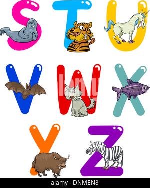 Cartoon-bunte Alphabet-Set mit lustigen Tieren Stock Vektor