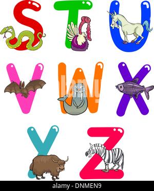 Cartoon-bunte Alphabet-Set mit lustigen Tieren Stock Vektor