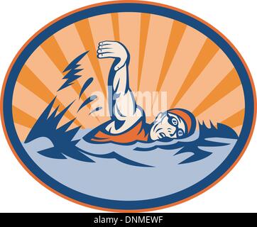 Abbildung eines Triathlon-Athleten schwimmen Freestyle-Seite Stock Vektor