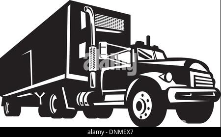 Illustration des LKW mit van Containertrailer isoliert auf weiss Stock Vektor