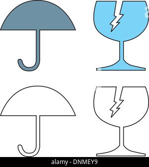 Illustration von Sonnenschirm und gebrochenen Riss Glas in blau und schwarz und weiß isoliert auf weißem Hintergrund im retro-Stil gemacht. Stock Vektor