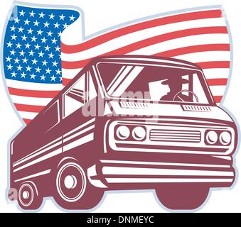 Grafikdesign Illustration einer 50er Jahre Stil Kombi isoliert auf weiss betrachtet aus niedrigen Winkel getan im retro-Stil Stock Vektor