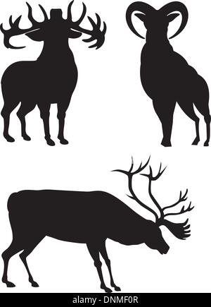 Illustration der Elch Tiere Silhouetten isoliert auf weißem Hintergrund. Stock Vektor