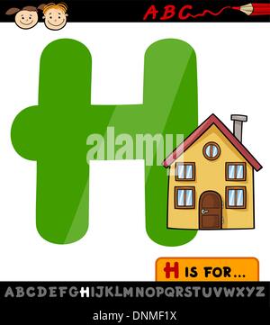 Cartoon-Illustration der Großbuchstabe H vom Alphabet mit Haus für Kindausbildung Stock Vektor