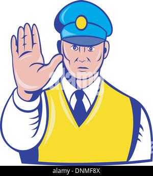 Abbildung eines Polizeibeamten an Hand bis Anschlag sagen Stock Vektor