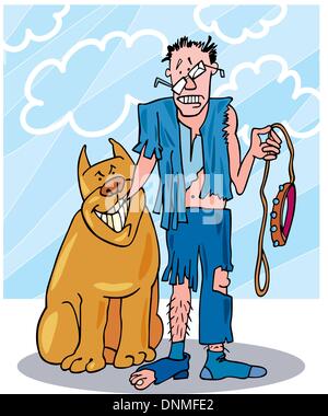 Cartoon Illustration von böser Hund und seinem angeschlagenen Besitzer Stock Vektor