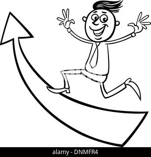 Black And White Concept Cartoon Illustration of glücklicher Mensch oder Geschäftsmann unter großen Pfeil Stock Vektor