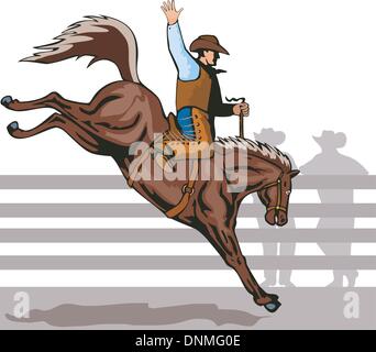 Illustration des Rodeo Cowboy Reiten unruhiges Pferd Wildpferd auf weißen Hintergrund isoliert Stock Vektor