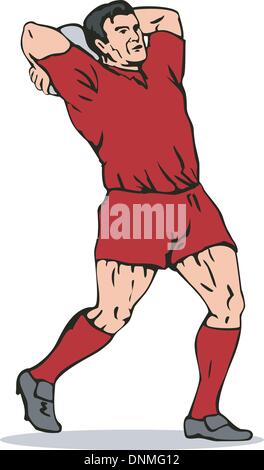 Beispiel für ein Rugby-Spieler wirft Lineout Ball im retro-Stil gemacht. Stock Vektor