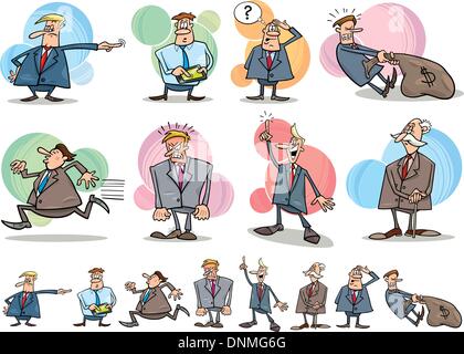 Cartoon-Illustration der lustige Geschäftsleute in verschiedenen Situationen Stock Vektor