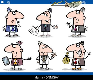 Cartoon Illustration der lustige Männer oder Geschäftsleute Figuren Set Stock Vektor