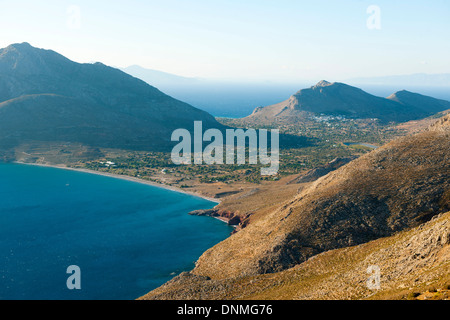 Griechenland, Insel Tilos Blick Vomm wurde des 415 m Hohen Berges Amali Zum Strand Eristos Stockfoto