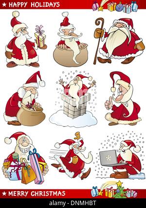 Cartoon Illustration der Nikoläuse und Weihnachtsthemen set Stock Vektor