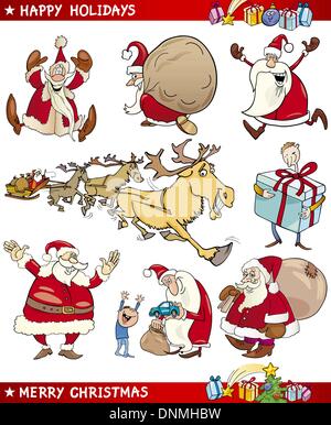 Cartoon Illustration der Nikoläuse und Weihnachtsthemen set Stock Vektor