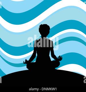 Silhouette des weiblichen meditieren Stock Vektor