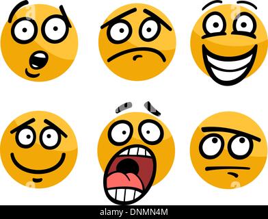 Cartoon Illustration der lustige Emoticons oder Gefühle und Ausdrücke wie Sad, Happy, Angst oder Skeptiker Stock Vektor