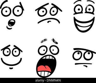 Cartoon Illustration der lustige Emoticons oder Gefühle und Ausdrücke wie Sad, Happy, Angst oder Skeptiker Stock Vektor