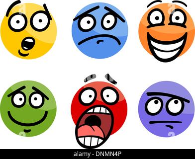 Cartoon Illustration der lustige Emoticons oder Gefühle und Ausdrücke wie Sad, Happy, Angst oder Skeptiker Stock Vektor