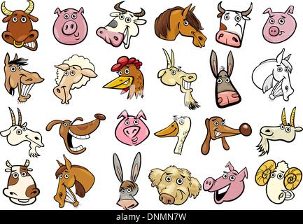 Cartoon-Vektor-Illustration von anderen Funny Farm Tiere Köpfe sehr großes Set Stock Vektor