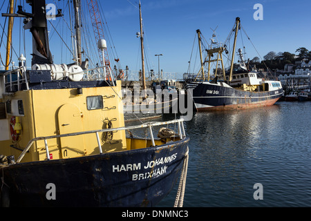 Heck des Bootes, Brixham, Devon, Angeln zu Schaden, Johannes, Trawler, bm Stockfoto