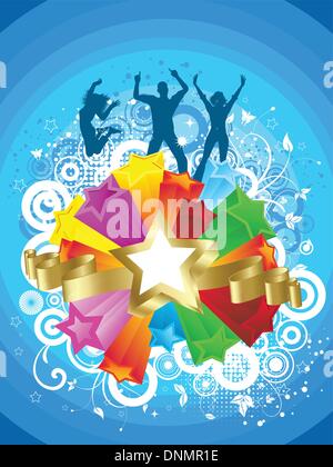 Silhouetten von Menschen tanzen auf funky Retro-Hintergrund Stock Vektor