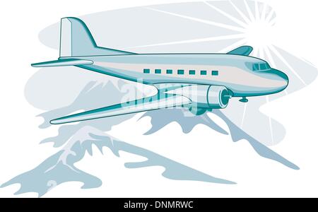 Abbildung von einem Propeller Flugzeug DC3 Verkehrsflugzeug am Flug fliegen isoliert Hintergrund Stock Vektor